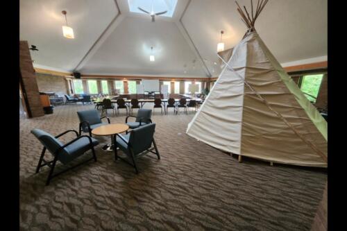 Elder Mary Lee built the teepee inside the common room. Photo credit: Jon Perez